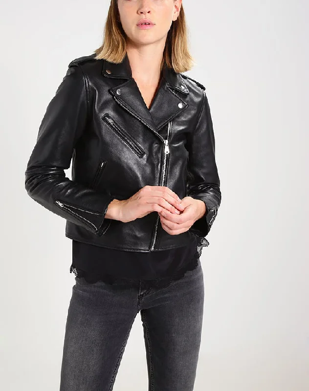 Women Real Lambskin Leather Biker Jacket KW192