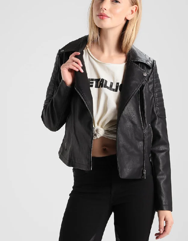 Women Real Lambskin Leather Biker Jacket KW191