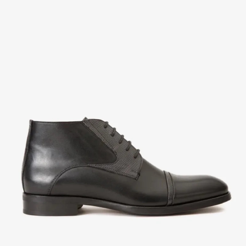 The Albury Black Cap-Toe Derby Lace-Up  Men Boot with a Zipper