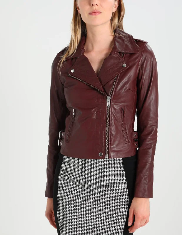 Women Real Lambskin Leather Biker Jacket KW196