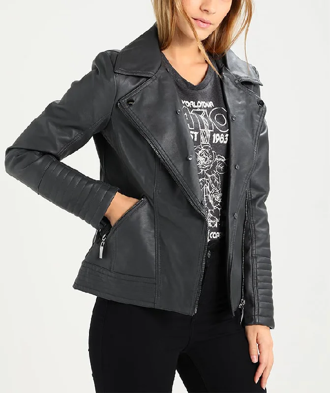 Women Real Lambskin Leather Biker Jacket KW194