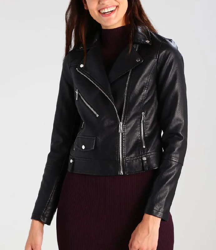 Women Real Lambskin Leather Biker Jacket KW188