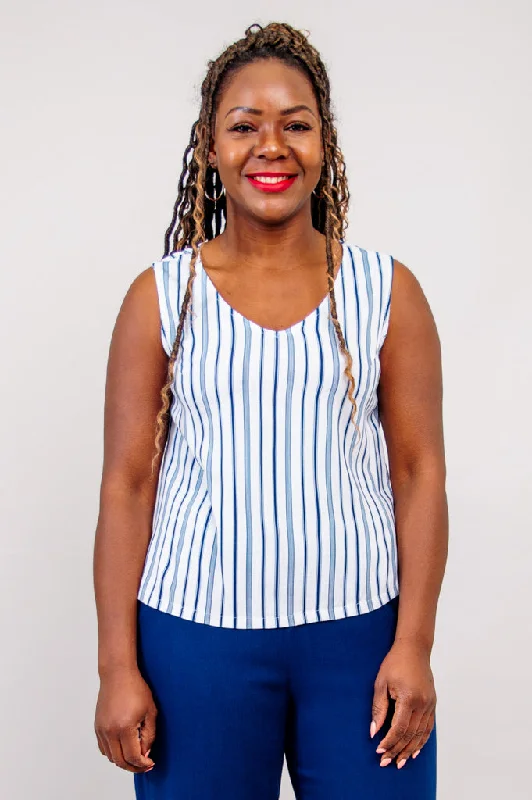 Havana Tank, Indigo Stripe, Linen Bamboo