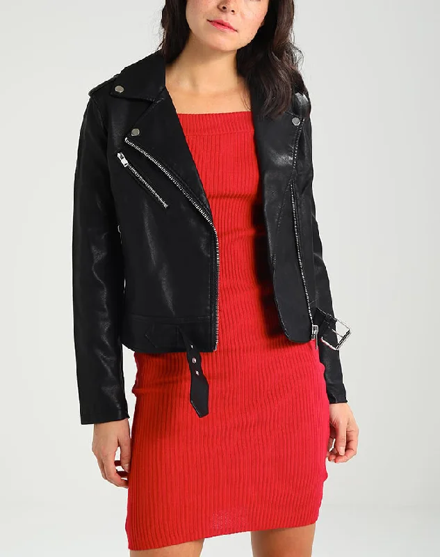 Women Real Lambskin Leather Biker Jacket KW190