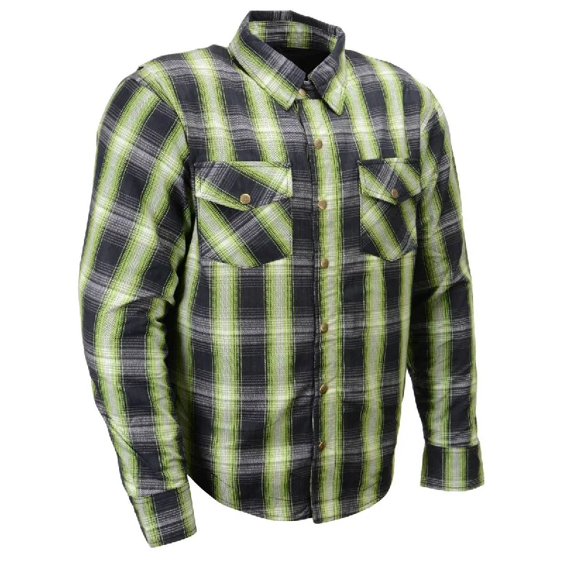 Milwaukee Leather MPM1658 Men's Plaid Flannel Biker Shirt with CE Approved Armor - Reinforced w/ Aramid Fiber