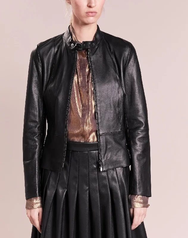 Women Real Lambskin Leather Biker Jacket KW222