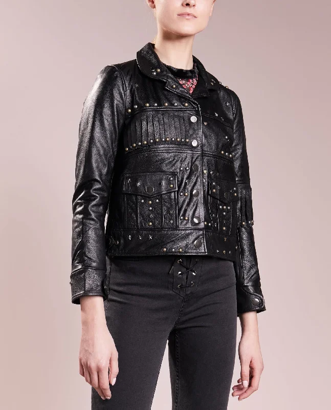 Women Real Lambskin Leather Biker Jacket KW193