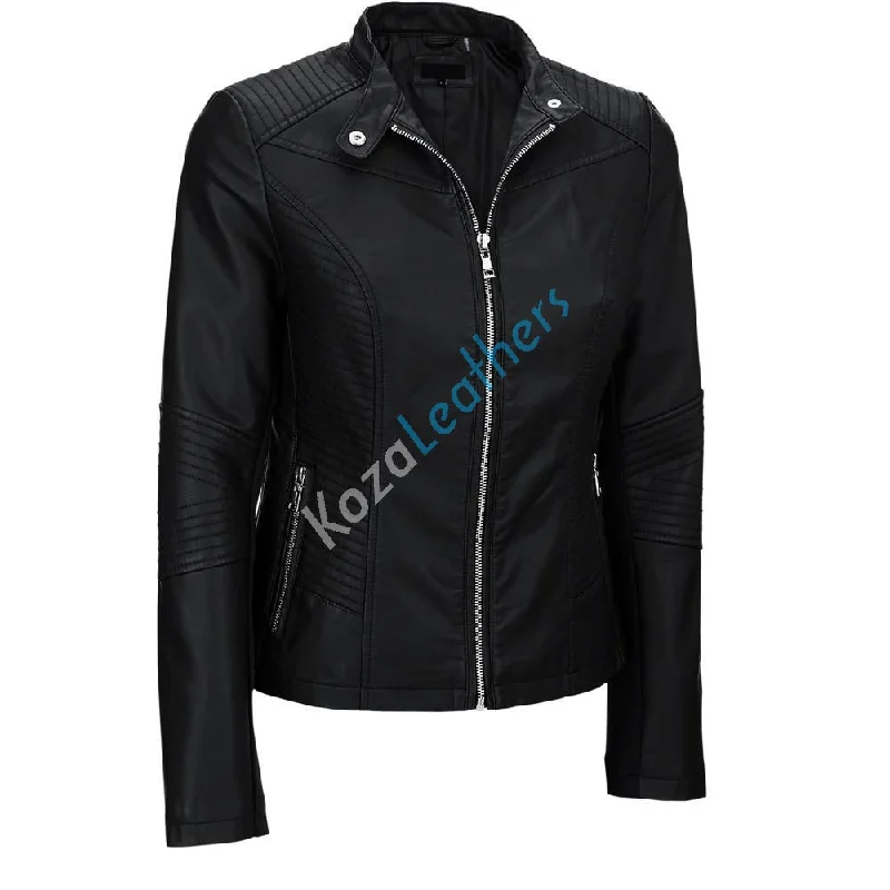 Koza Leathers Women's Real Lambskin Leather Bomber Jacket KW183