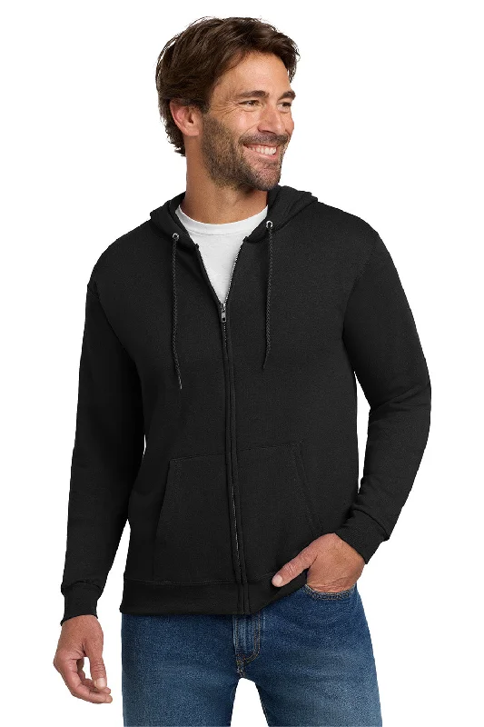 Hanes Mens EcoSmart Print Pro XP Pill Resistant Full Zip Hooded Sweatshirt Hoodie w/ Pockets - Black