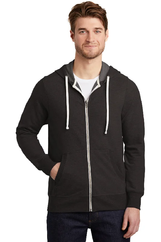 District Mens Perfect French Terry Full Zip Hooded Sweatshirt Hoodie w/ Pockets - Black - Closeout