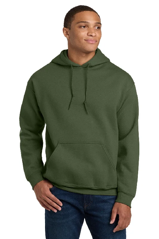 Gildan Mens Pill Resistant Hooded Sweatshirt Hoodie w/ Pouch Pocket - Military Green