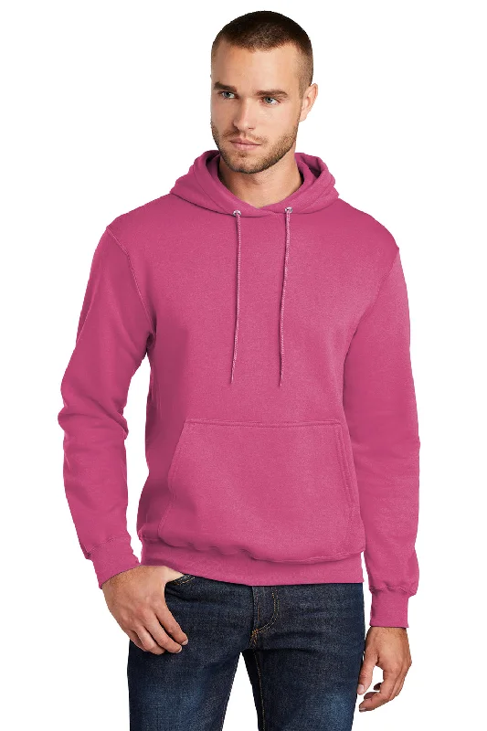 Port & Company Mens Core Pill Resistant Fleece Hooded Sweatshirt Hoodie w/ Pouch Pocket - Sangria Pink