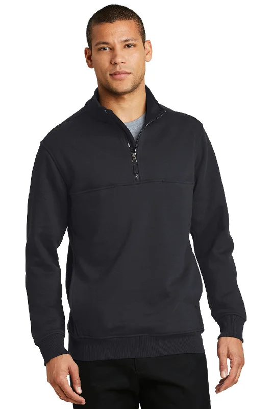 CornerStone Mens Fleece 1/4 Zip Sweatshirt w/ Pockets - Dark Navy Blue