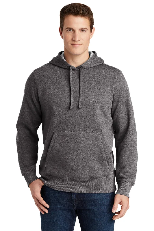 Sport-Tek Mens Shrink Resistant Fleece Hooded Sweatshirt Hoodie w/ Pouch Pocket - Heather Graphite Grey