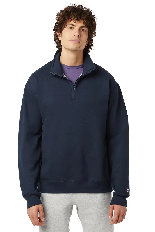 Champion Mens Powerblend 1/4 Zip Sweatshirt - Navy Blue