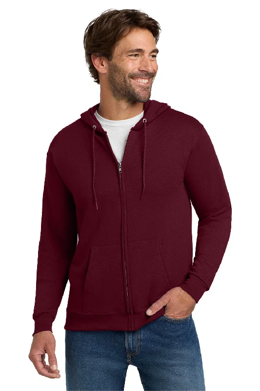 Hanes Mens EcoSmart Print Pro XP Pill Resistant Full Zip Hooded Sweatshirt Hoodie w/ Pockets - Maroon