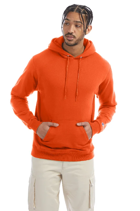 Champion Mens Double Dry Eco Moisture Wicking Fleece Hooded Sweatshirt Hoodie w/ Pouch Pocket - Orange