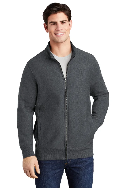 Sport-Tek Mens Full Zip Sweatshirt w/ Pockets - Heather Graphite Grey