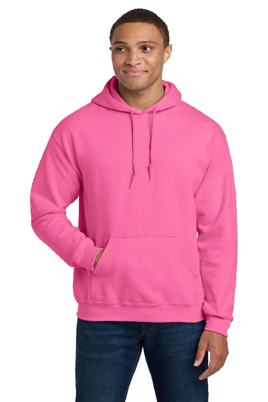 Gildan Mens Pill Resistant Hooded Sweatshirt Hoodie w/ Pouch Pocket - Safety Pink