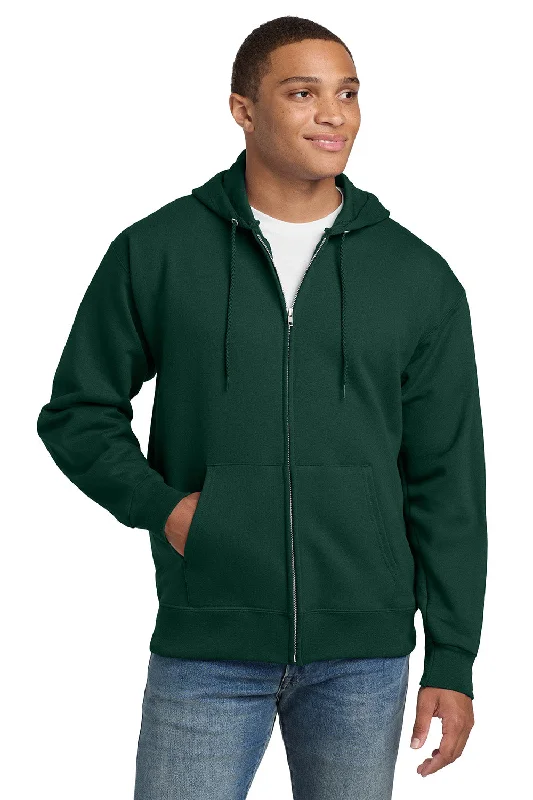 Hanes Mens Ultimate Cotton PrintPro XP Pill Resistant Full Zip Hooded Sweatshirt Hoodie w/ Pockets - Deep Forest Green