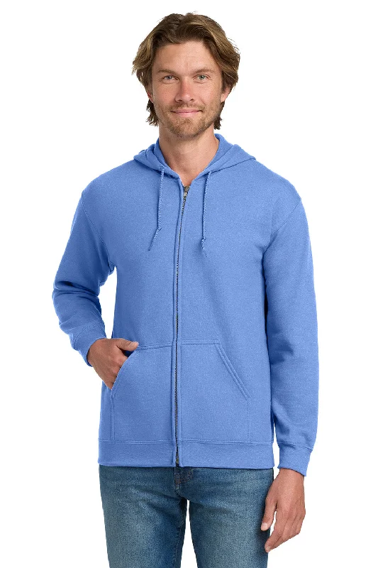 Gildan Mens Pill Resistant Full Zip Hooded Sweatshirt Hoodie w/ Pockets - Carolina Blue