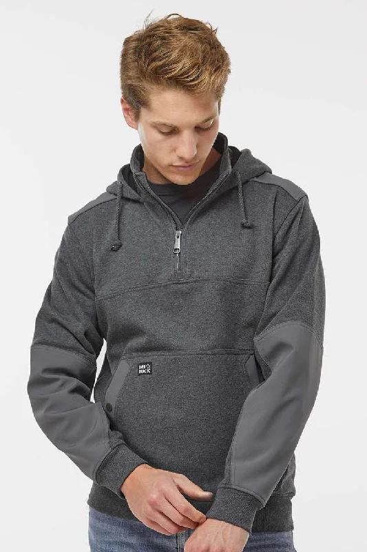 Dri Duck Mens Mission Fleece Water Resistant 1/4 Zip Hooded Sweatshirt Hoodie w/ Pouch Pocket - Dark Oxford Grey