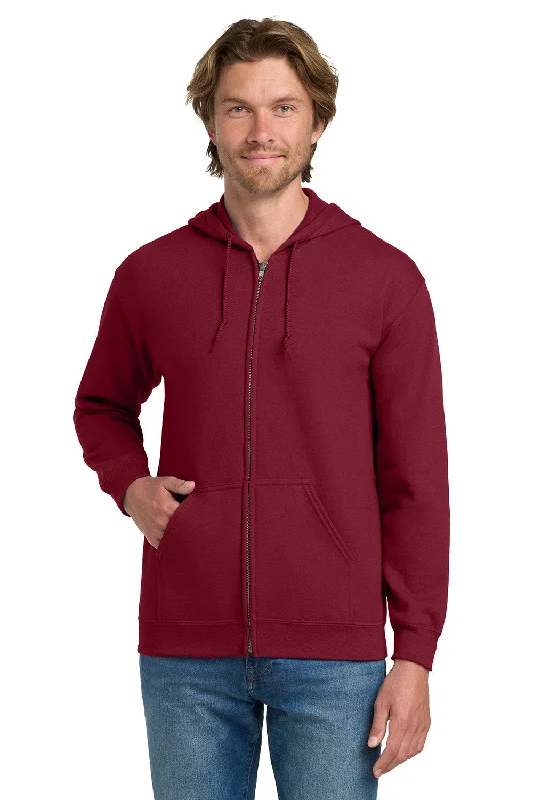 Gildan Mens Pill Resistant Full Zip Hooded Sweatshirt Hoodie w/ Pockets - Cardinal Red