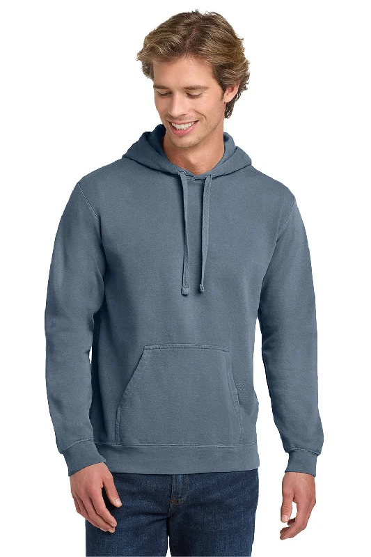 Comfort Colors Mens Hooded Sweatshirt Hoodie w/ Pouch Pocket - Blue Jean