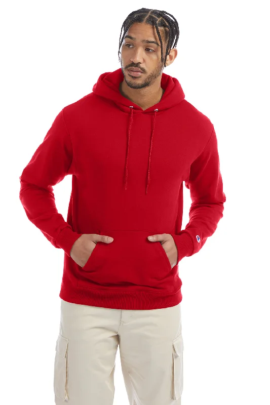 Champion Mens Double Dry Eco Moisture Wicking Fleece Hooded Sweatshirt Hoodie w/ Pouch Pocket - Scarlet Red