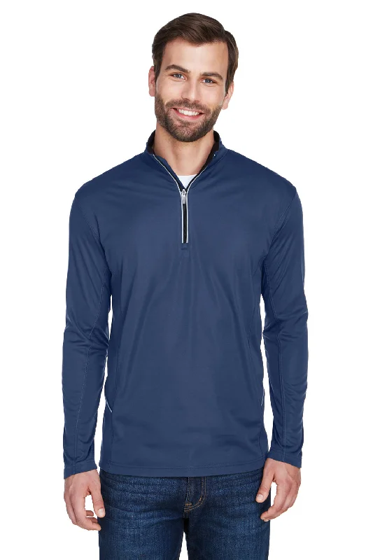 UltraClub Mens Cool & Dry Moisture Wicking 1/4 Zip Sweatshirt w/ Pocket - Navy Blue