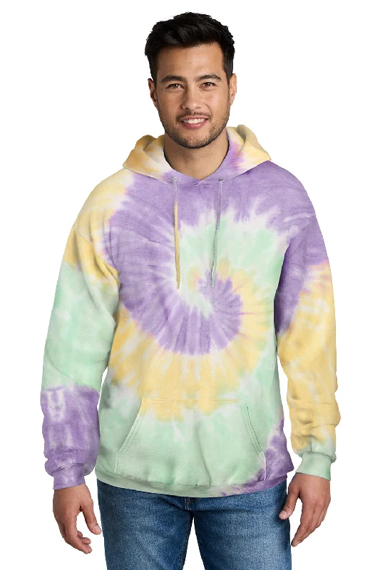 Port & Company Mens Tie-Dye Fleece Hooded Sweatshirt Hoodie w/ Pouch Pocket - Mint Rainbow