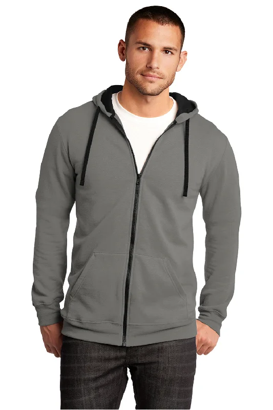 District Mens The Concert Fleece Full Zip Hooded Sweatshirt Hoodie w/ Pockets - Grey