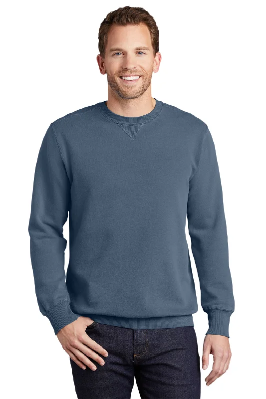 Port & Company Mens Beach Wash Fleece Crewneck Sweatshirt - Denim Blue