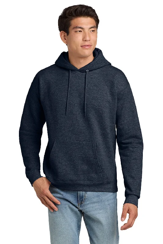 Hanes Mens EcoSmart Print Pro XP Pill Resistant Hooded Sweatshirt Hoodie w/ Pouch Pocket - Heather Navy Blue