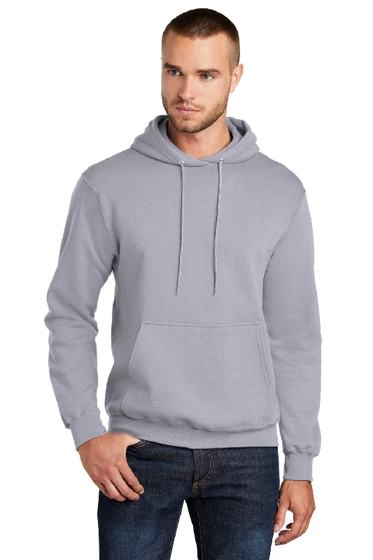 Port & Company Mens Core Pill Resistant Fleece Hooded Sweatshirt Hoodie w/ Pouch Pocket - Silver Grey