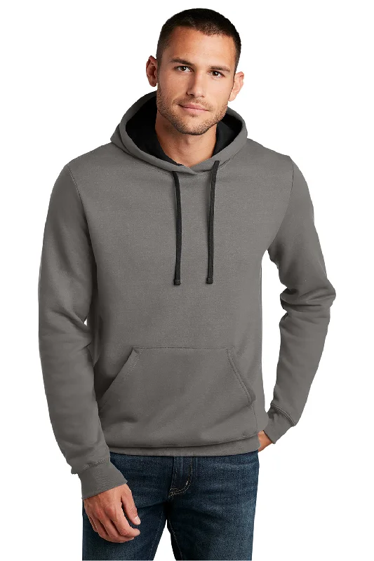 District Mens The Concert Fleece Hooded Sweatshirt Hoodie w/ Pouch Pocket - Grey