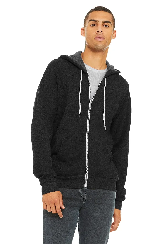 Bella + Canvas Mens Fleece Full Zip Hooded Sweatshirt Hoodie w/ Pockets - Heather Black