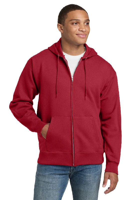 Hanes Mens Ultimate Cotton PrintPro XP Pill Resistant Full Zip Hooded Sweatshirt Hoodie w/ Pockets - Deep Red