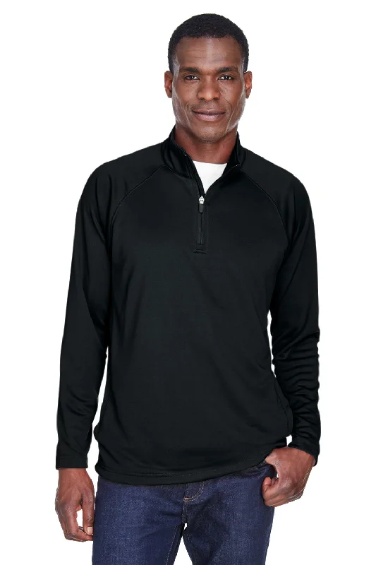 Devon & Jones Mens Compass Stretch Tech Moisture Wicking 1/4 Zip Sweatshirt w/ Pockets - Black