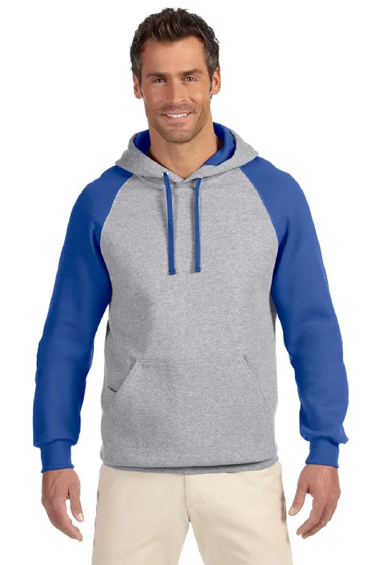 Jerzees Mens NuBlend Pill Resistant Fleece Hooded Sweatshirt Hoodie w/ Pouch Pocket - Oxford Grey/Royal Blue