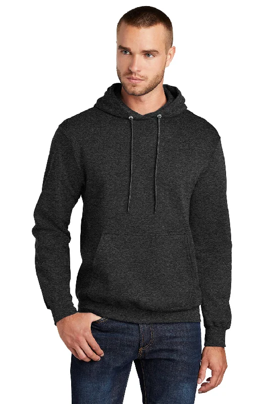 Port & Company Mens Core Pill Resistant Fleece Hooded Sweatshirt Hoodie w/ Pouch Pocket - Heather Black