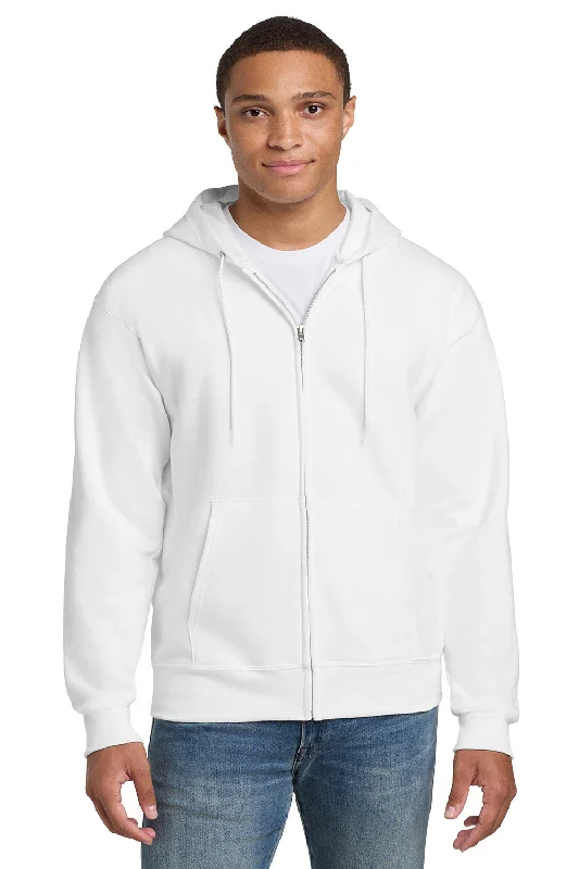 Hanes Mens Ultimate Cotton PrintPro XP Pill Resistant Full Zip Hooded Sweatshirt Hoodie w/ Pockets - White