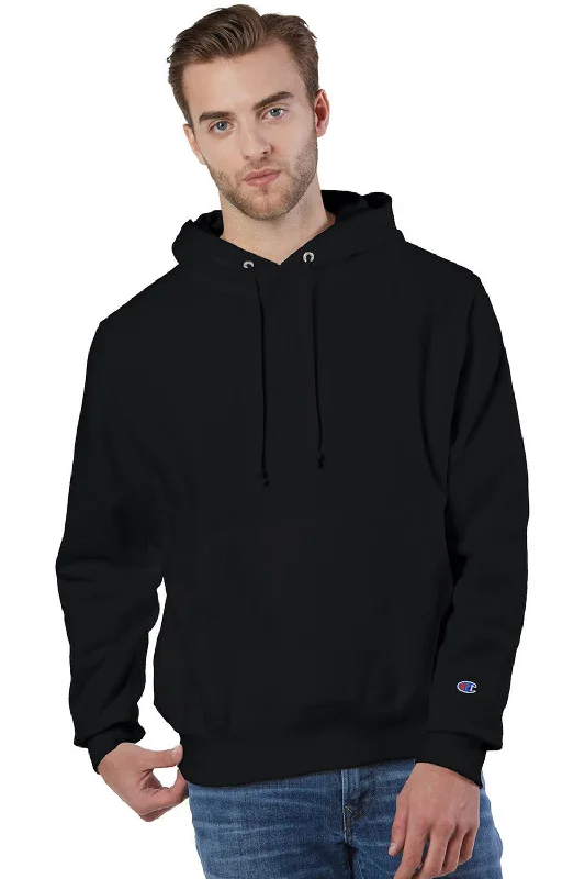 Champion Mens Shrink Resistant Hooded Sweatshirt Hoodie w/ Pouch Pocket - Black