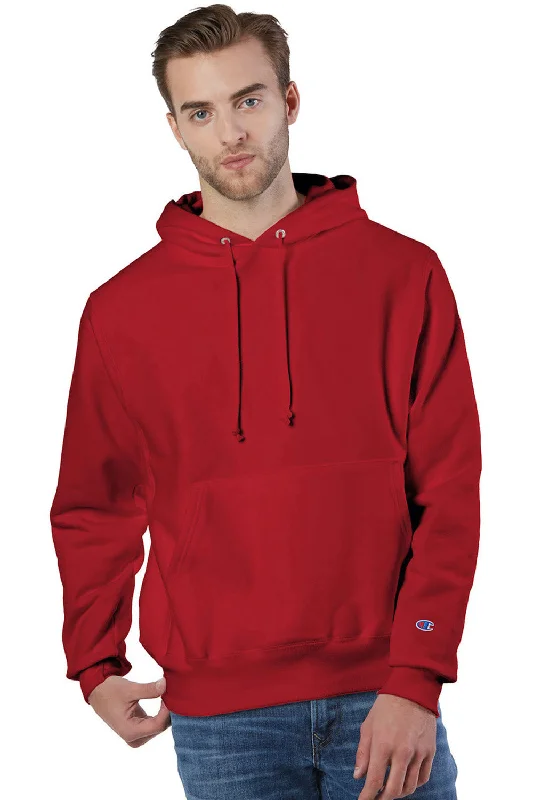 Champion Mens Shrink Resistant Hooded Sweatshirt Hoodie w/ Pouch Pocket - Scarlet Red