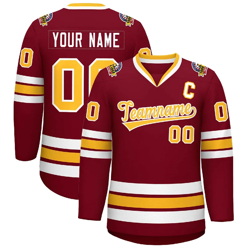 Custom Crimson Gold-White Classic Style Hockey Jersey