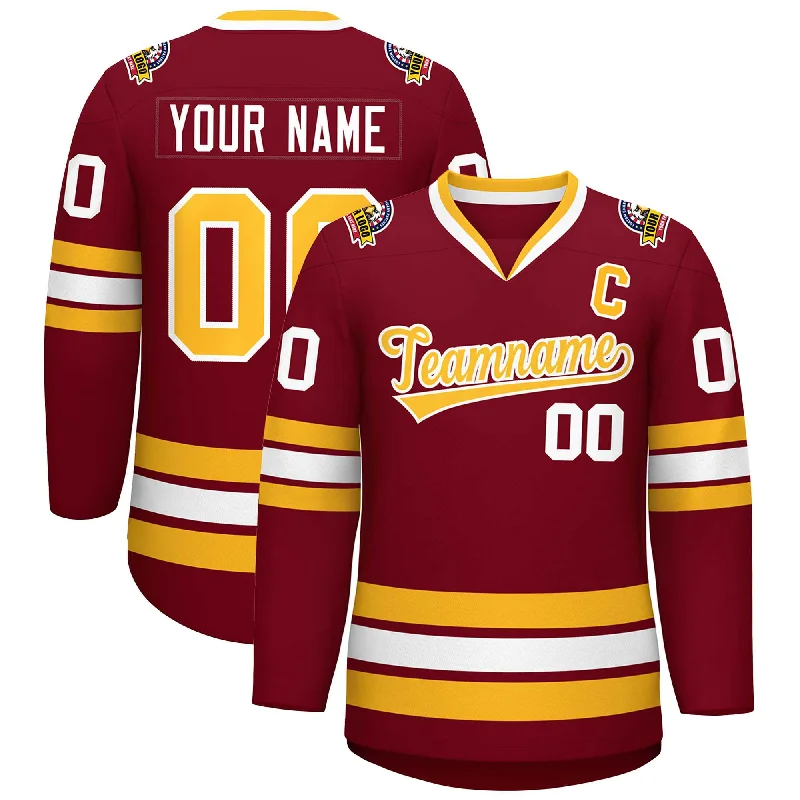 Custom Crimson Gold-White Classic Style Hockey Jersey