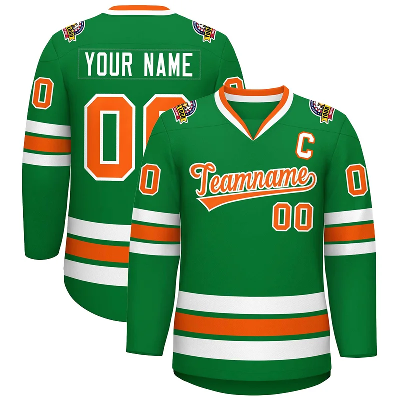 Custom Kelly Green Orange-White Classic Style Hockey Jersey