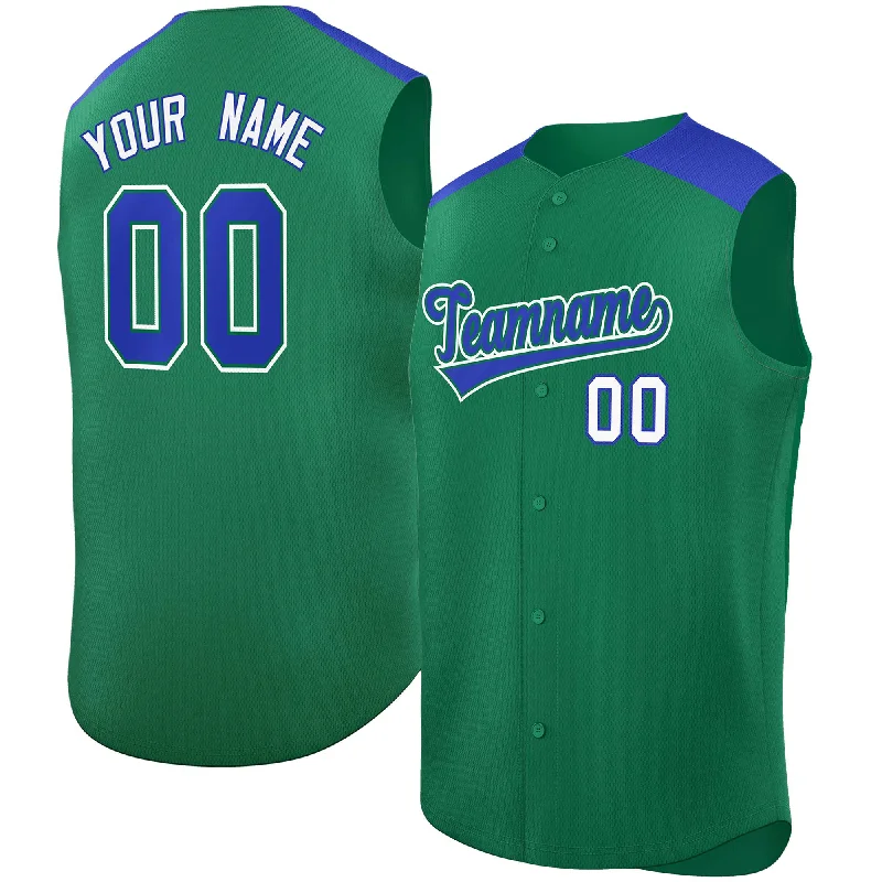 Custom Kelly Green Royal Personalized Classic Authentic Sleeveless Baseball Jersey