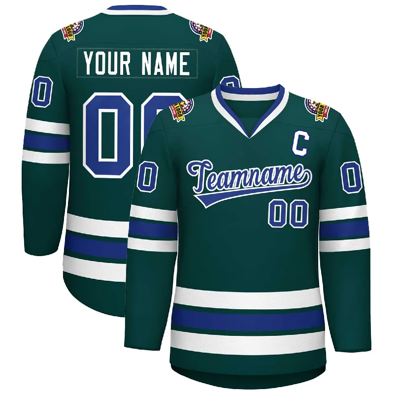 Custom Midnight Green Royal-White Classic Style Hockey Jersey