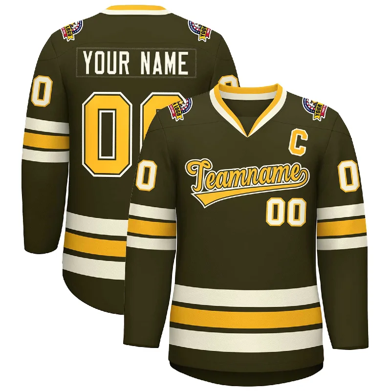 Custom Olive Gold Olive-Khaki Classic Style Hockey Jersey